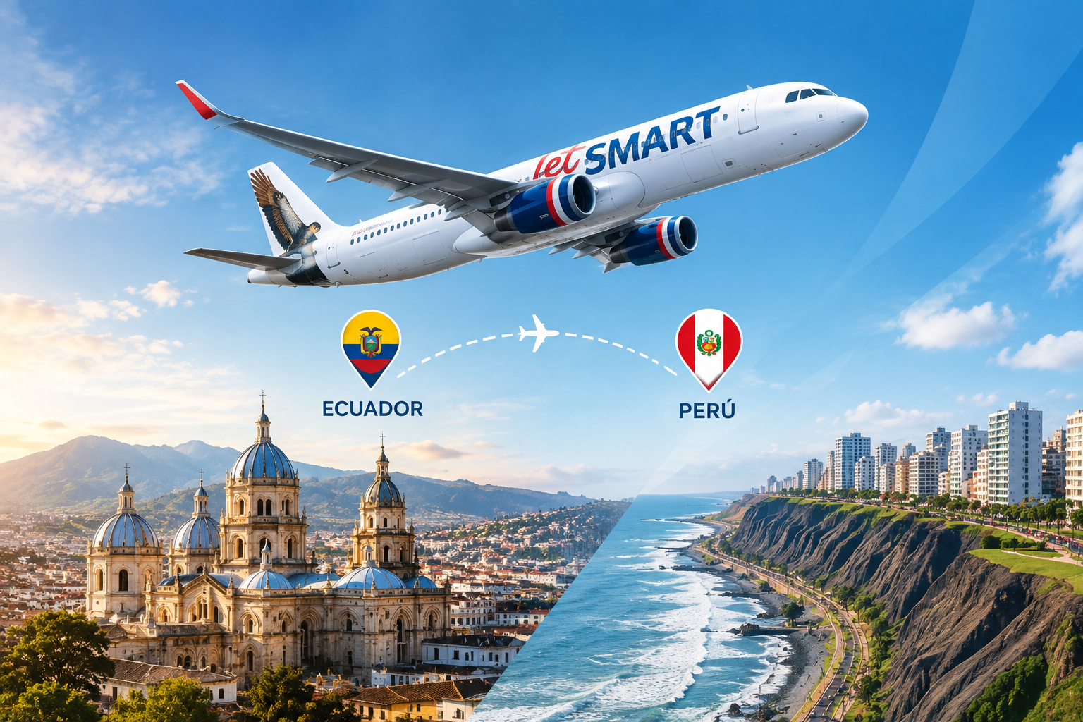 JetSMART fortalece la conectividad aérea entre Ecuador y Perú con una nueva frecuencia semanal.